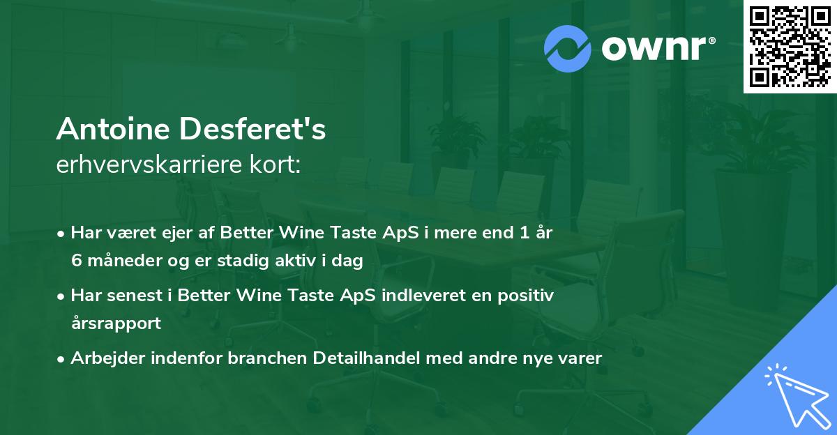 Antoine Desferet's erhvervskarriere kort
