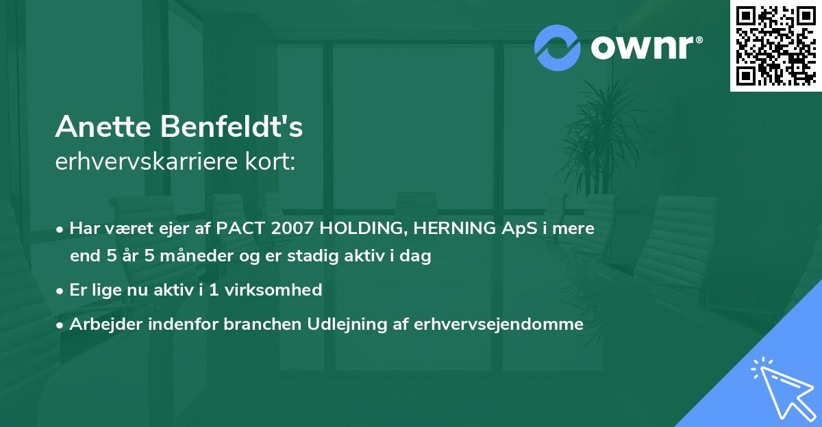Anette Benfeldt's erhvervskarriere kort