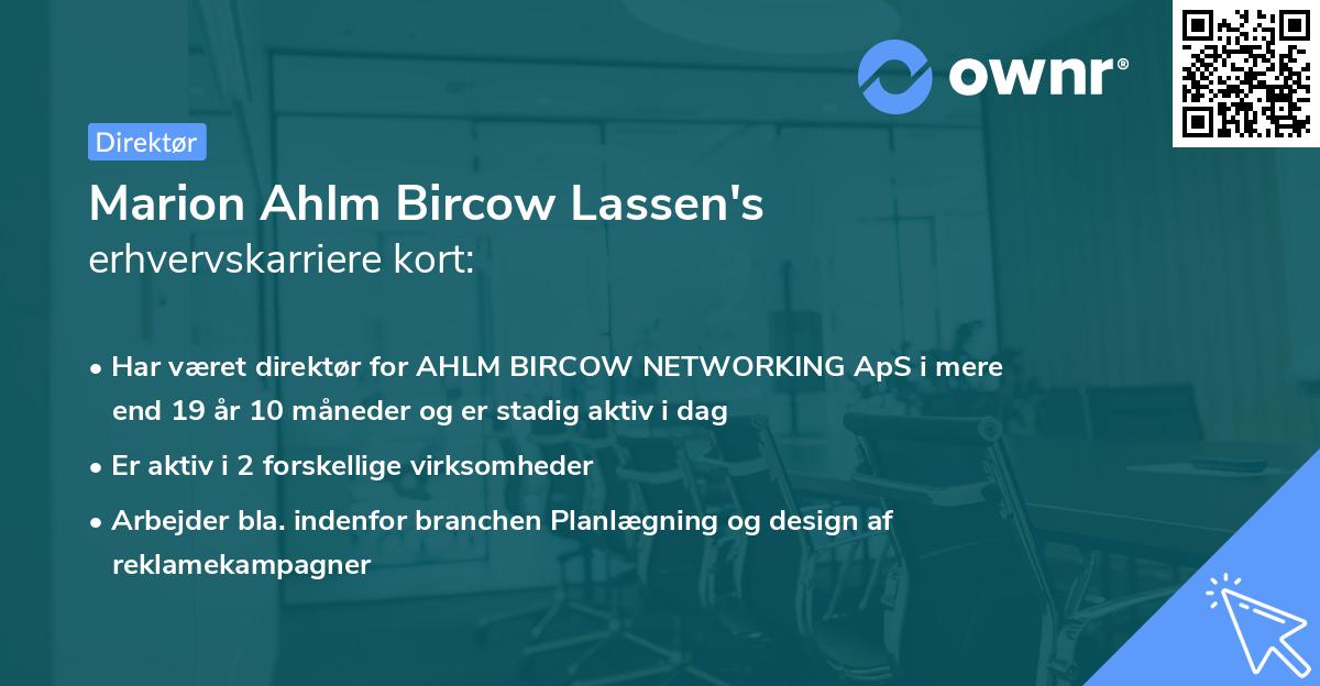 Marion Ahlm Bircow Lassen's erhvervskarriere kort