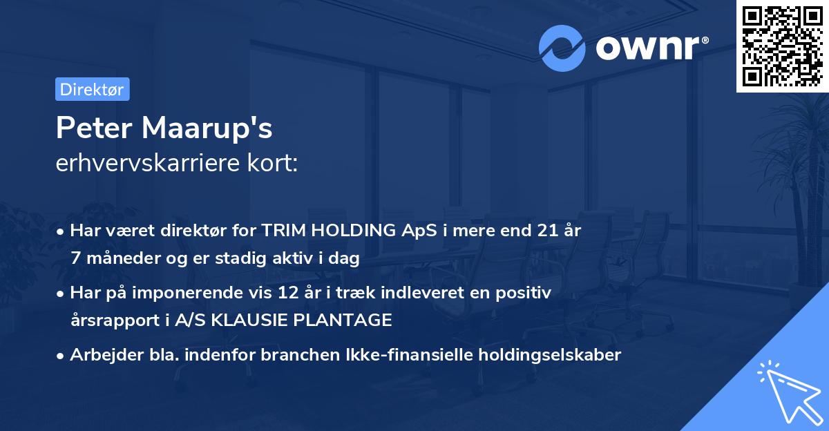 Peter Maarup's erhvervskarriere kort