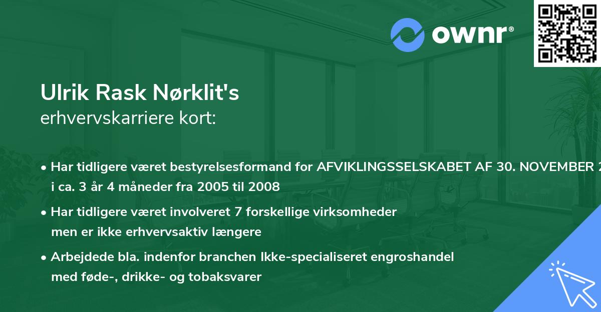 Ulrik Rask Nørklit's erhvervskarriere kort