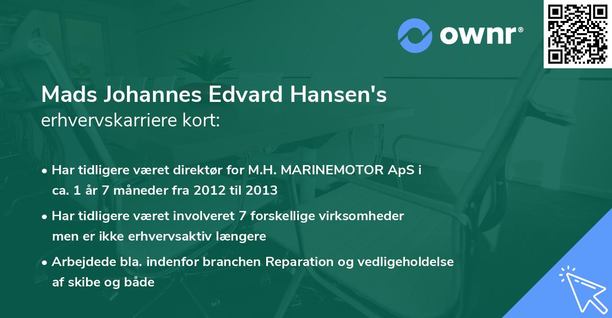 Mads Johannes Edvard Hansen's erhvervskarriere kort