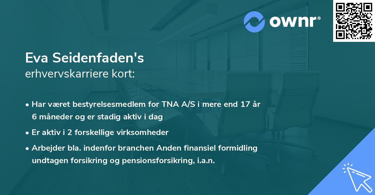 Eva Seidenfaden's erhvervskarriere kort