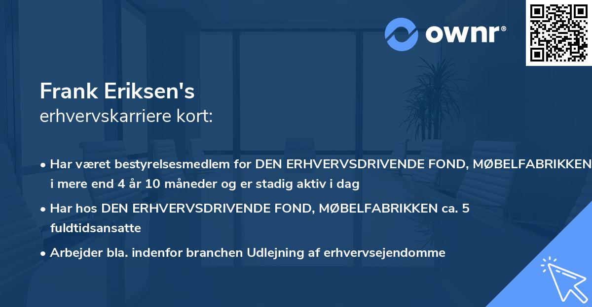 Frank Eriksen's erhvervskarriere kort