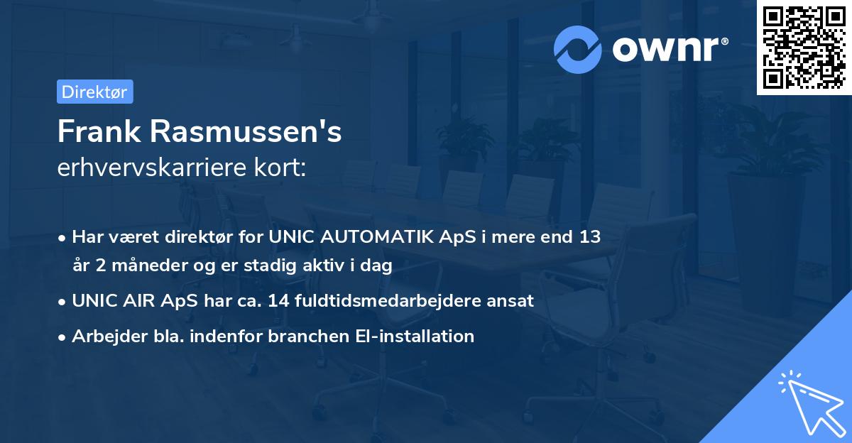 Frank Rasmussen's erhvervskarriere kort