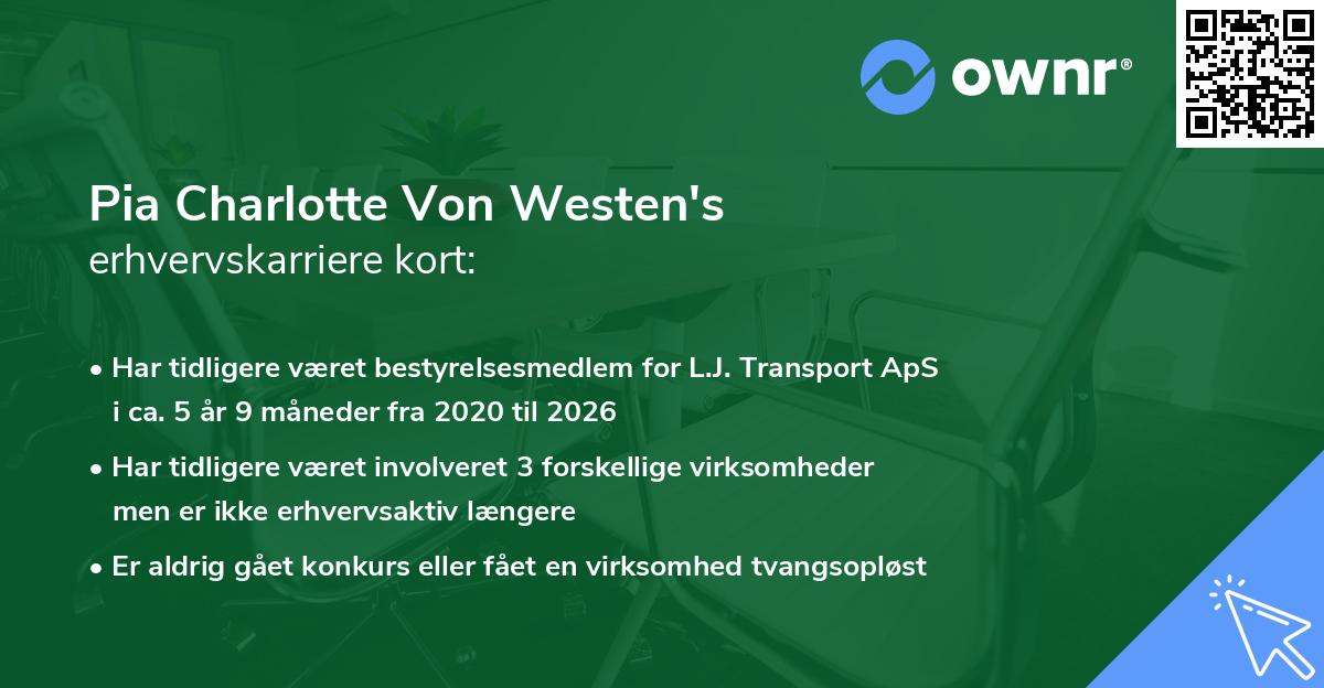 Pia Charlotte Von Westen's erhvervskarriere kort