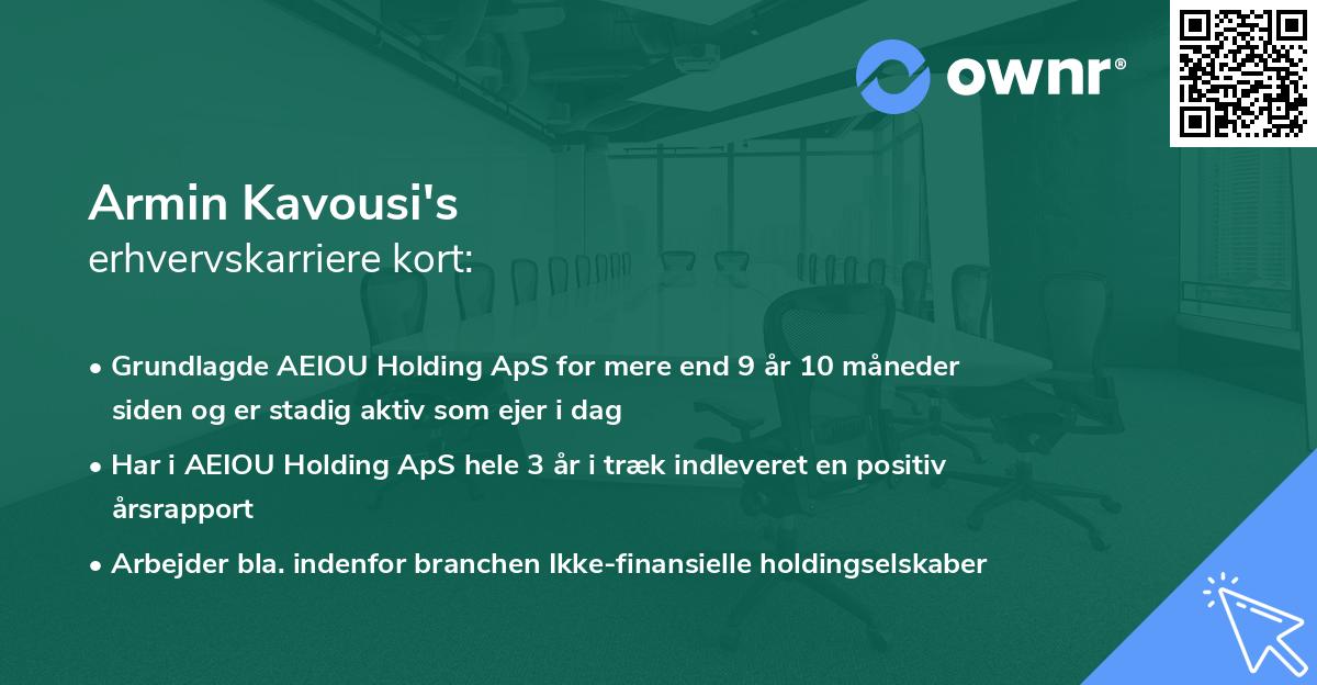 Armin Kavousi's erhvervskarriere kort