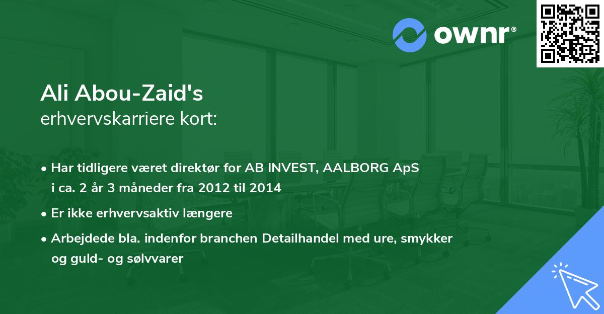 Ali Abou-Zaid's erhvervskarriere kort