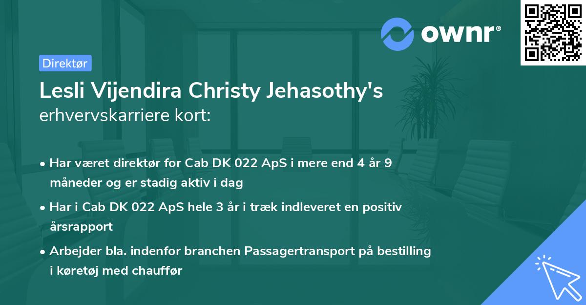 Lesli Vijendira Christy Jehasothy's erhvervskarriere kort