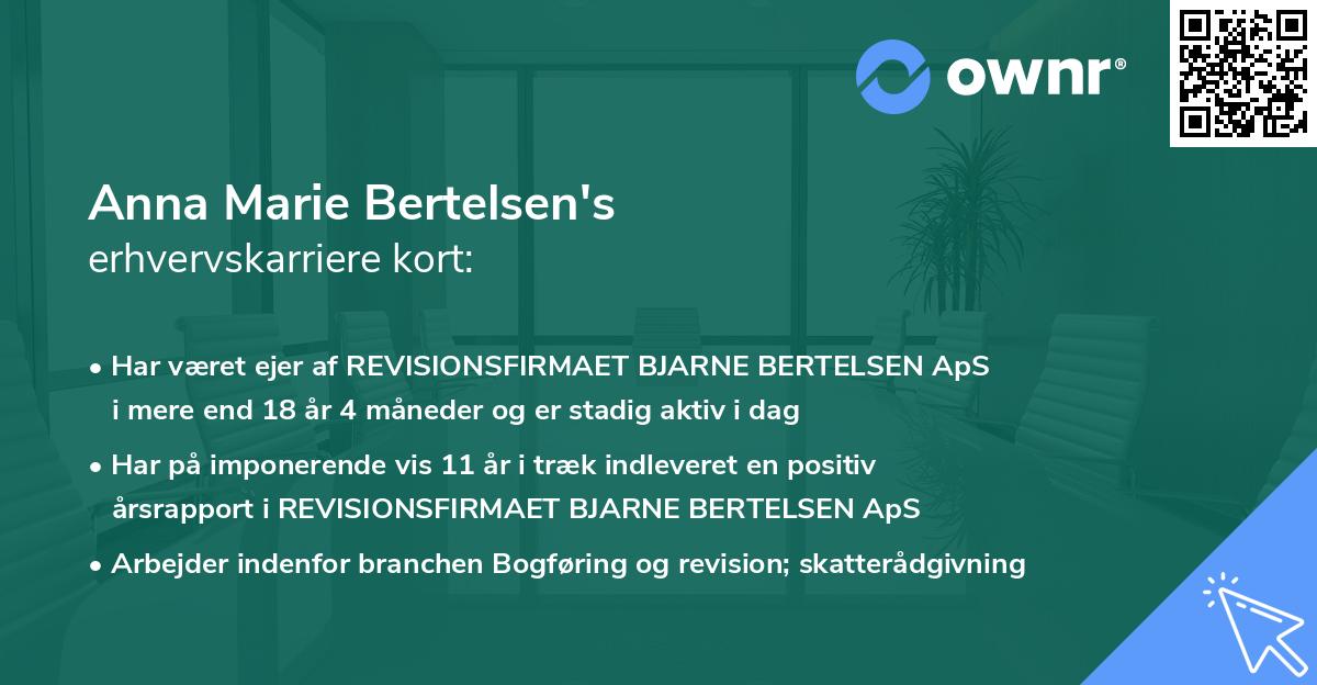 Anna Marie Bertelsen's erhvervskarriere kort