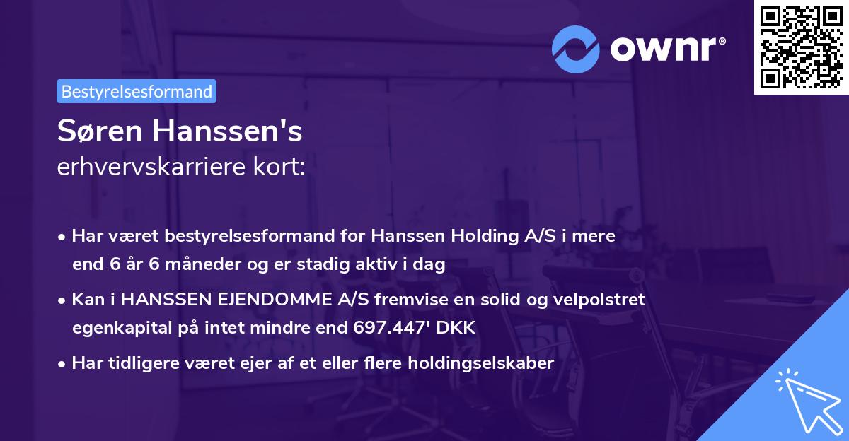 Søren Hanssen's erhvervskarriere kort