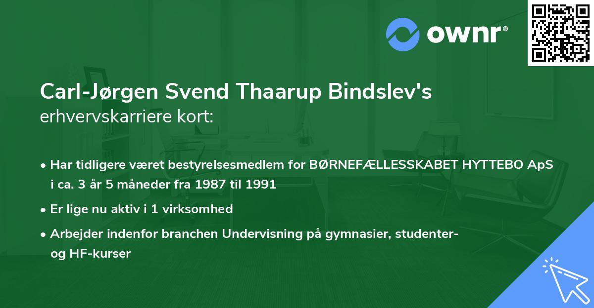 Carl-Jørgen Svend Thaarup Bindslev's erhvervskarriere kort