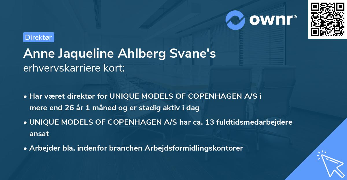 Anne Jaqueline Ahlberg Svane's erhvervskarriere kort