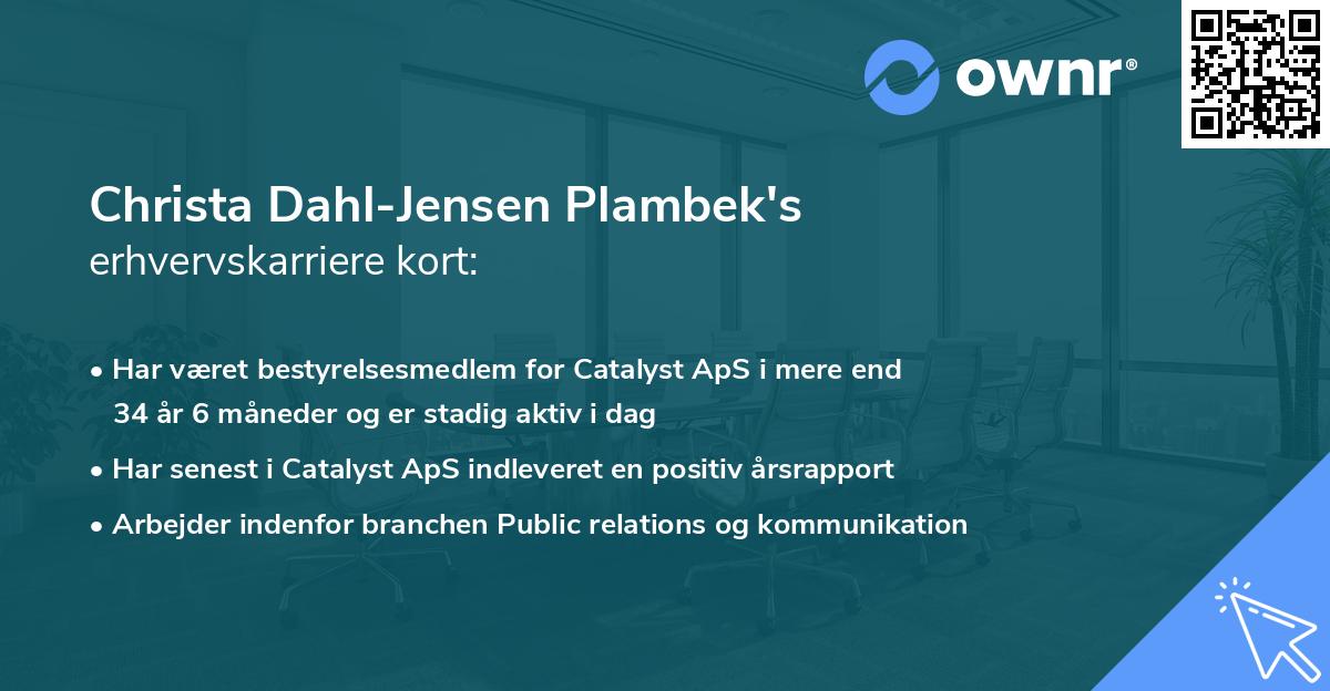 Christa Dahl-Jensen Plambek's erhvervskarriere kort