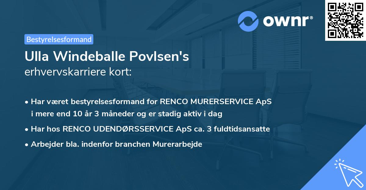 Ulla Windeballe Povlsen's erhvervskarriere kort