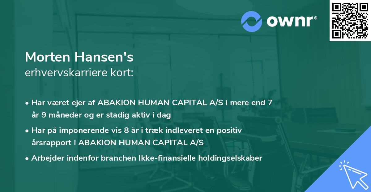 Morten Hansen's erhvervskarriere kort