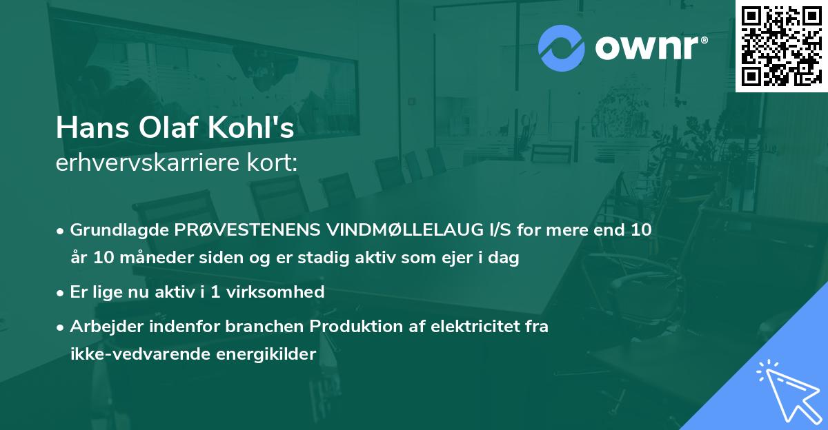 Hans Olaf Kohl's erhvervskarriere kort