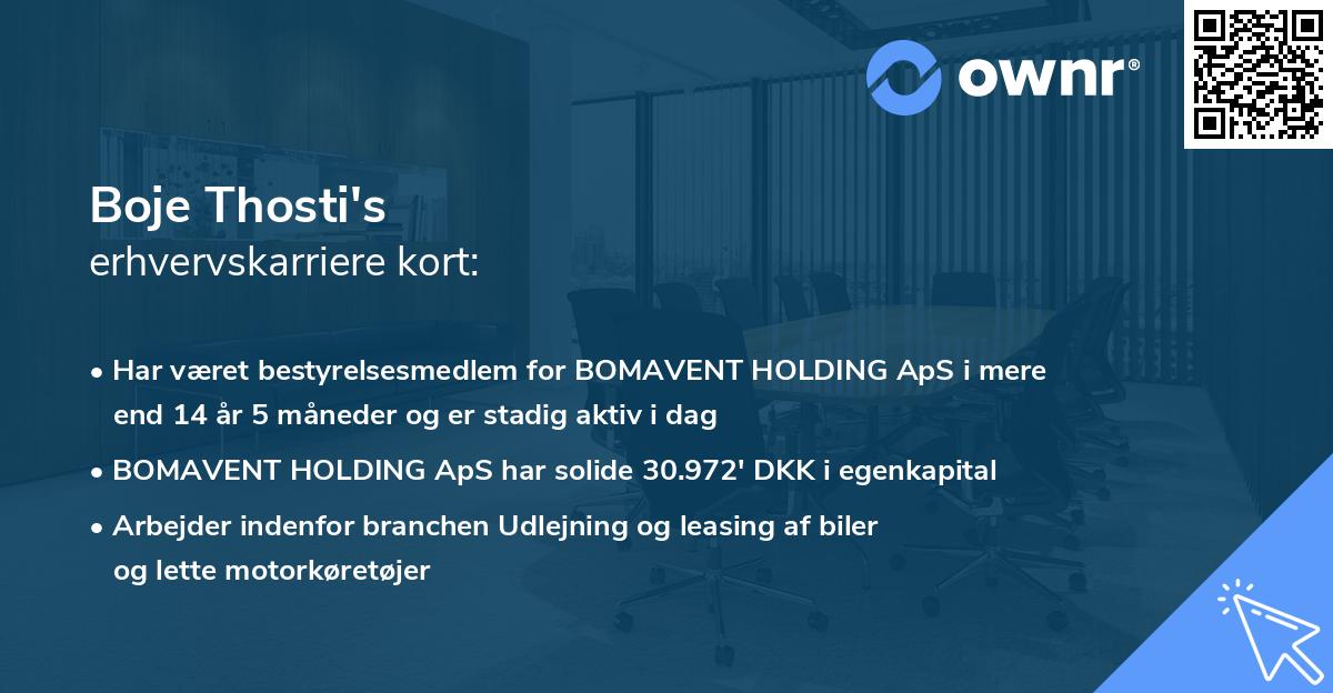 Boje Thosti's erhvervskarriere kort