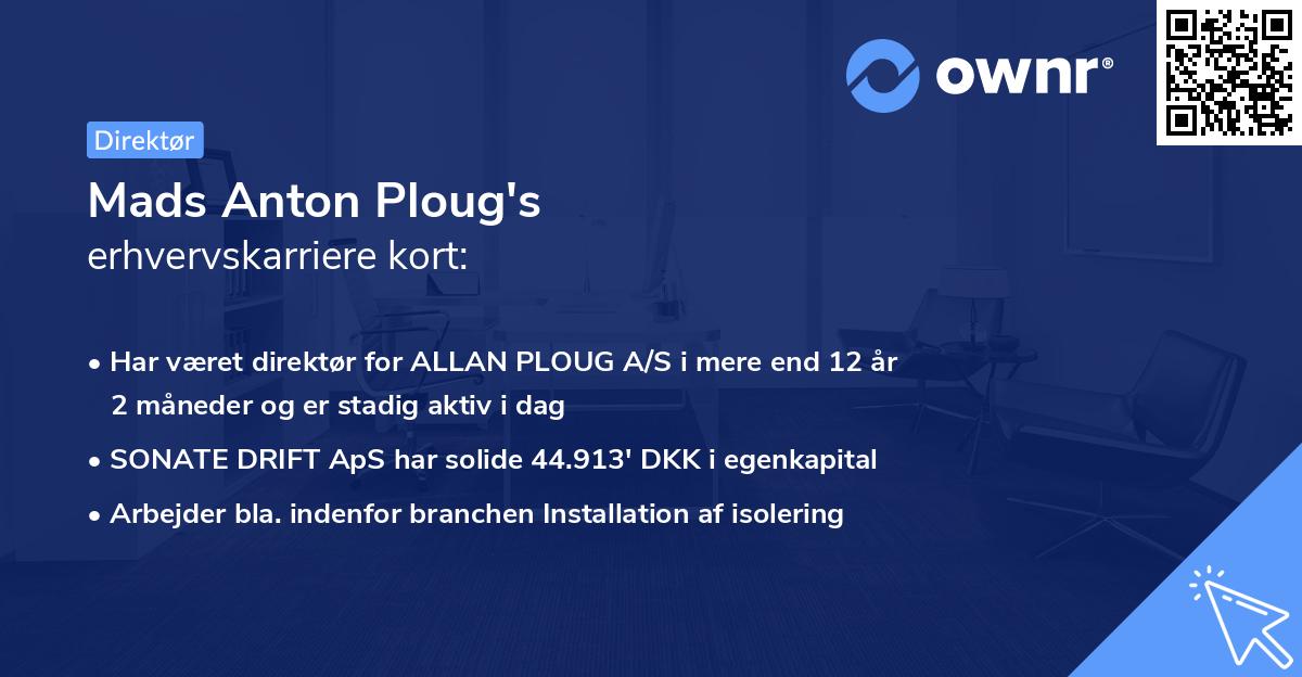 Mads Anton Ploug's erhvervskarriere kort