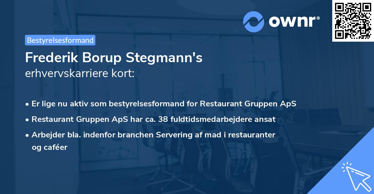 Frederik Borup Stegmann's erhvervskarriere kort