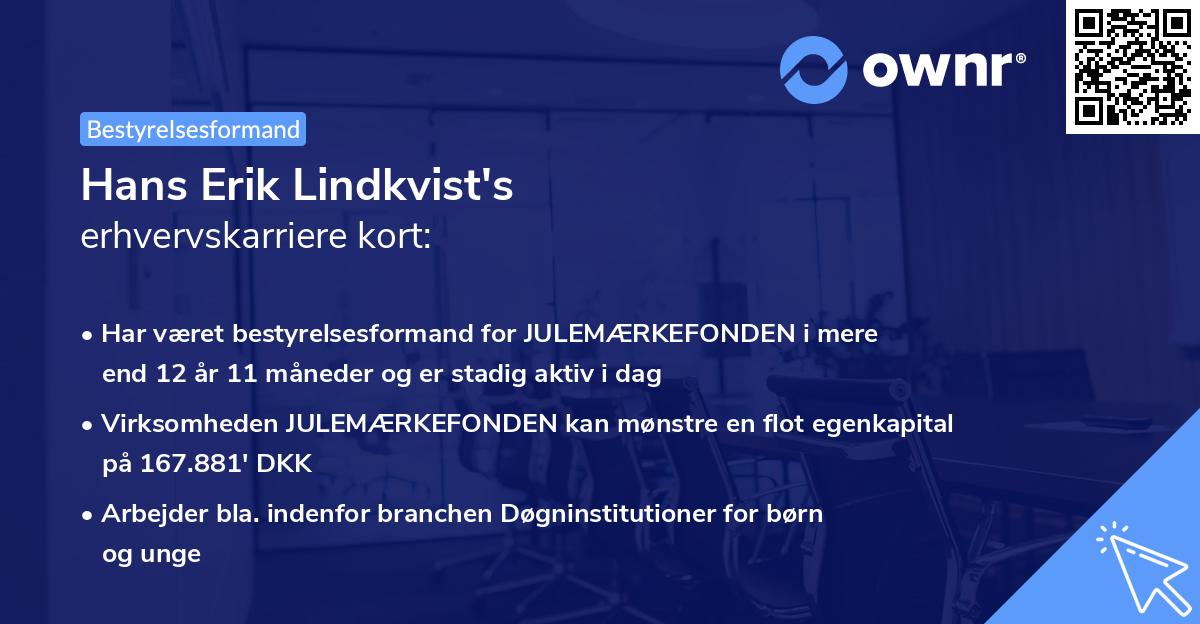 Hans Erik Lindkvist's erhvervskarriere kort