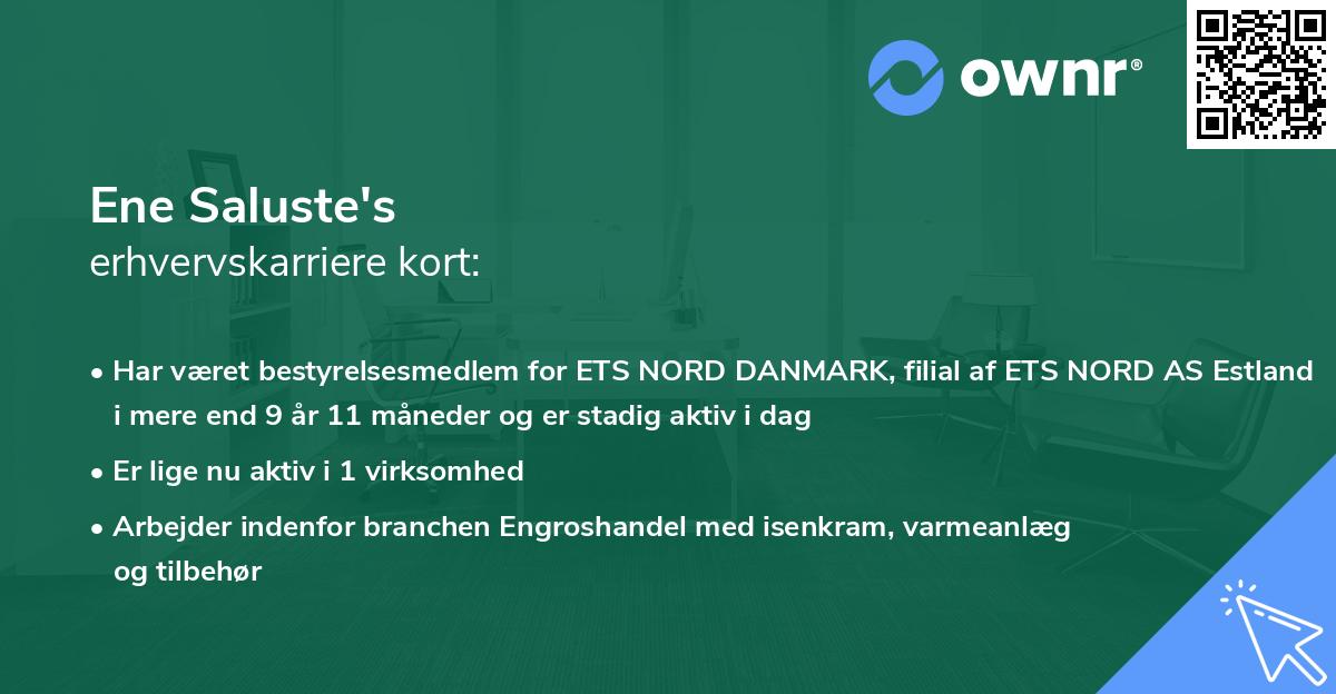 Ene Saluste's erhvervskarriere kort