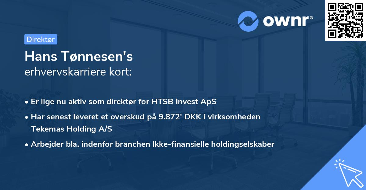 Hans Tønnesen's erhvervskarriere kort