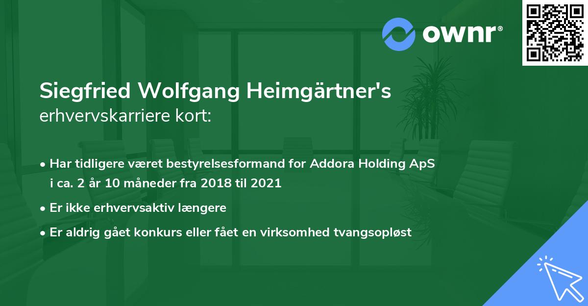 Siegfried Wolfgang Heimgärtner's erhvervskarriere kort