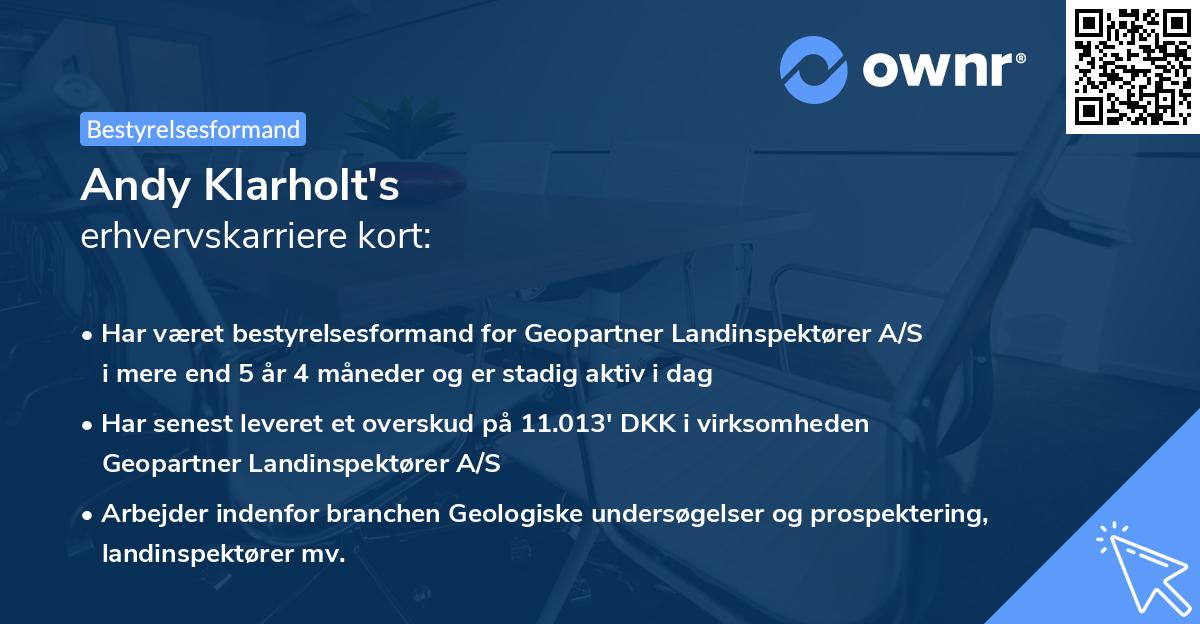 Andy Klarholt's erhvervskarriere kort