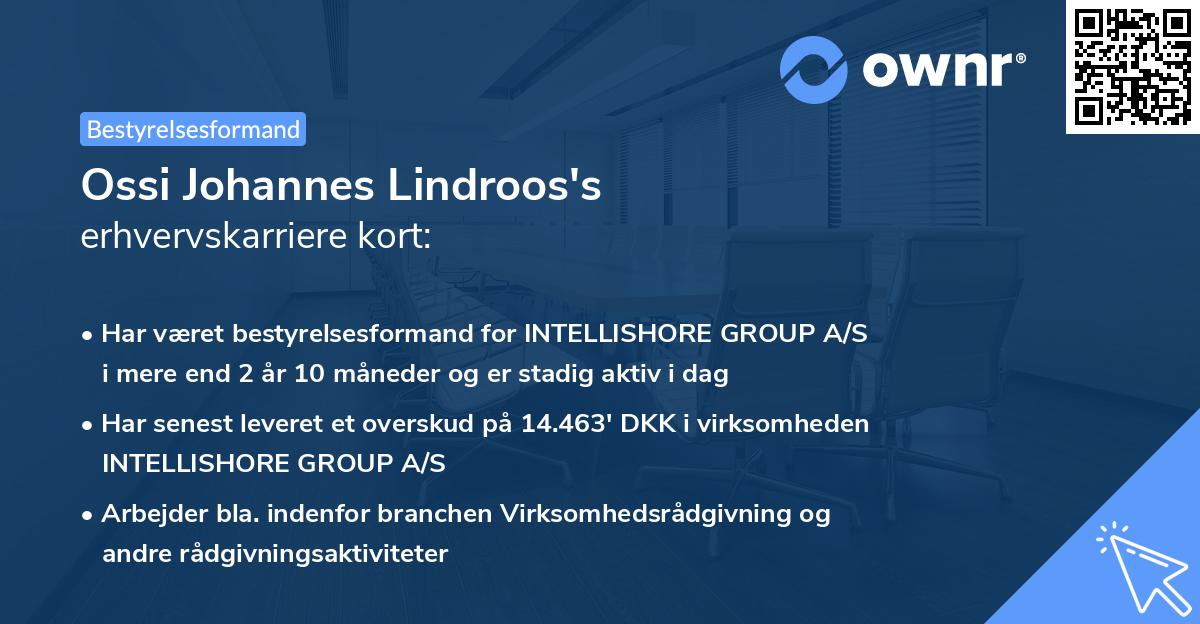 Ossi Johannes Lindroos's erhvervskarriere kort