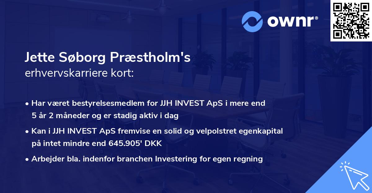 Jette Søborg Præstholm's erhvervskarriere kort