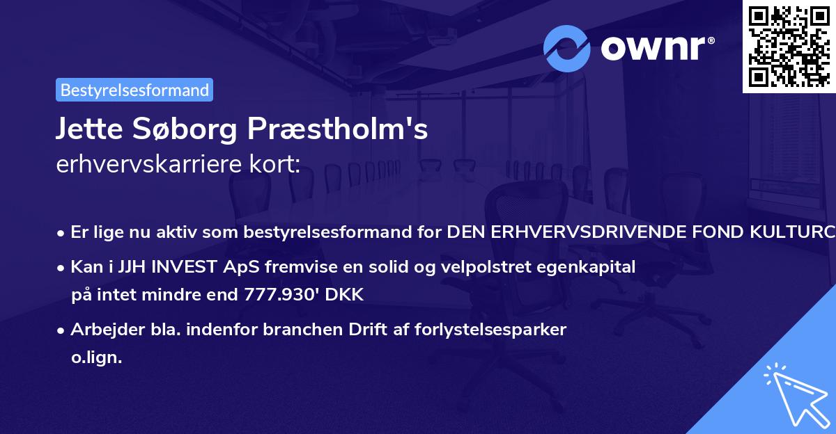 Jette Søborg Præstholm's erhvervskarriere kort