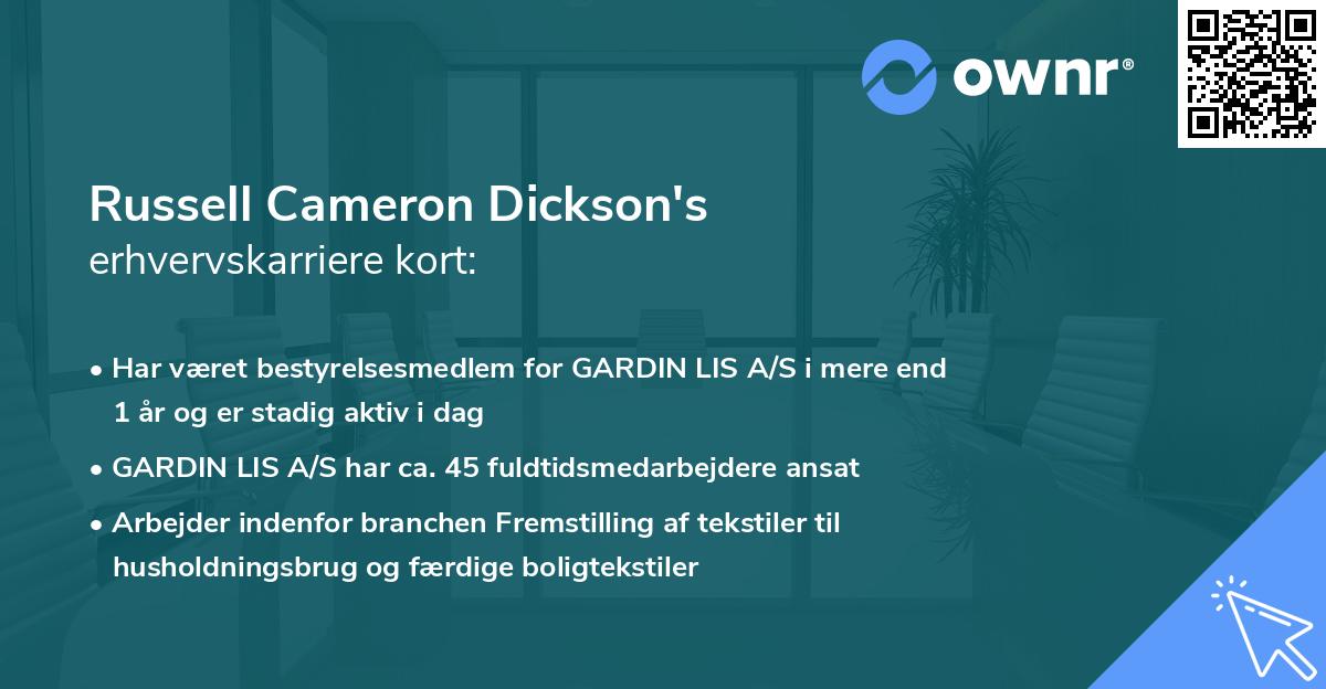 Russell Cameron Dickson's erhvervskarriere kort