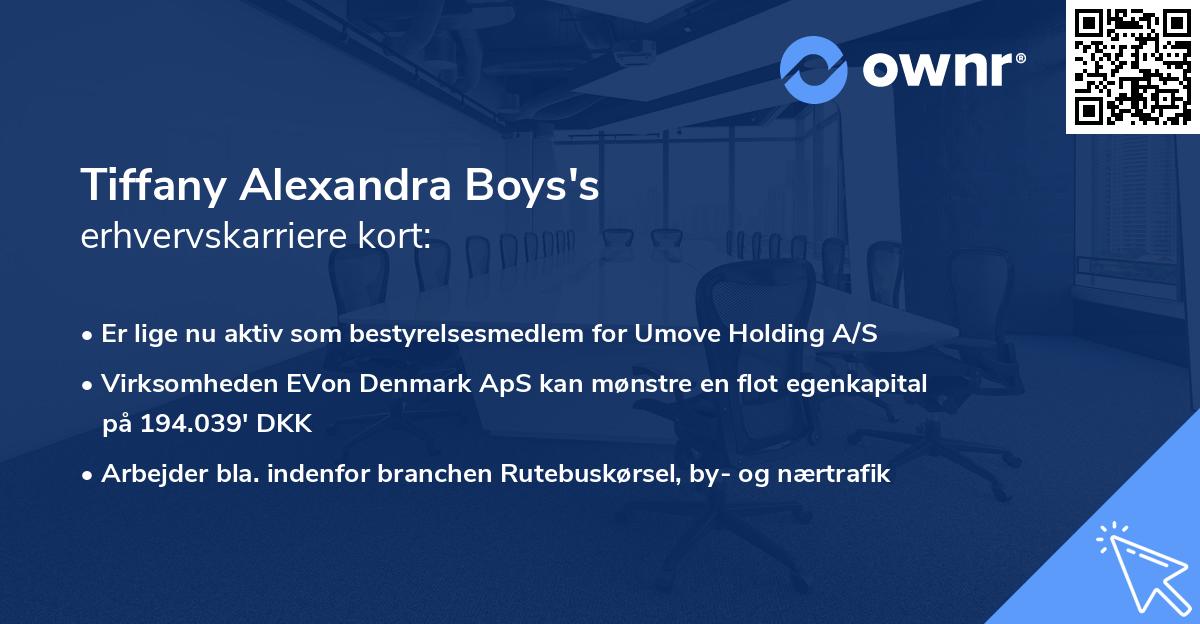 Tiffany Alexandra Boys's erhvervskarriere kort