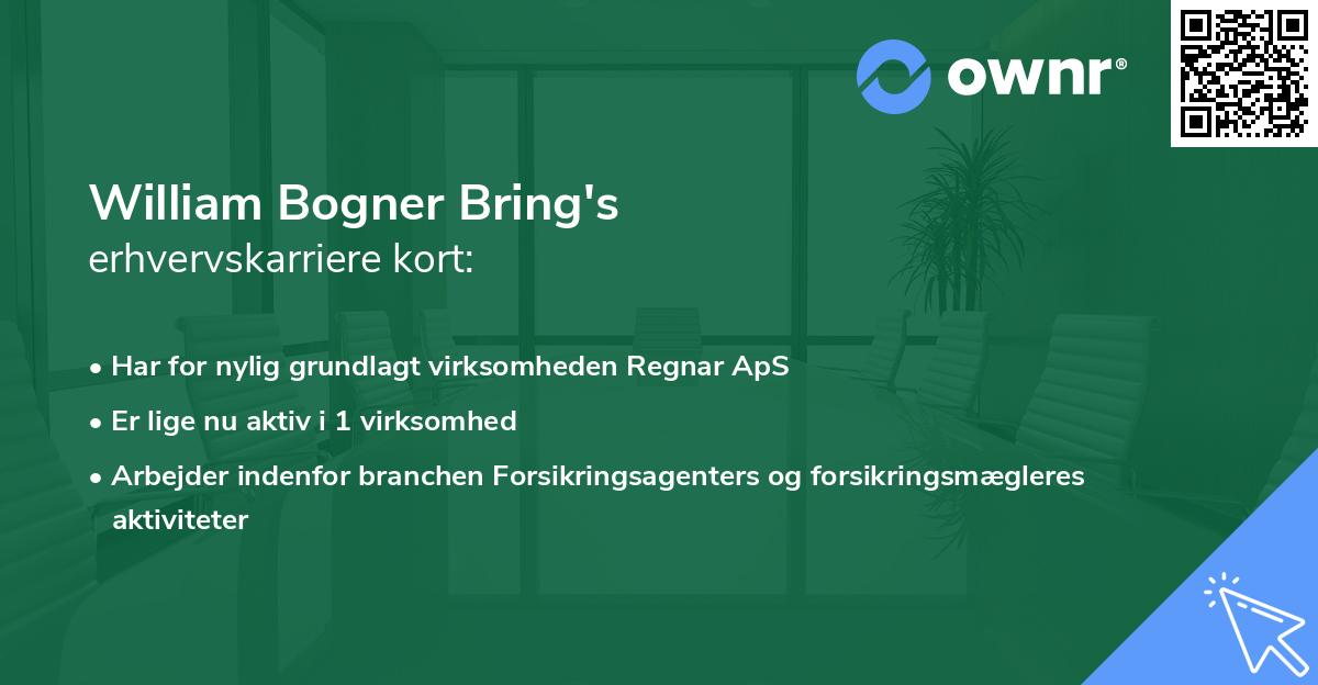 William Bogner Bring's erhvervskarriere kort