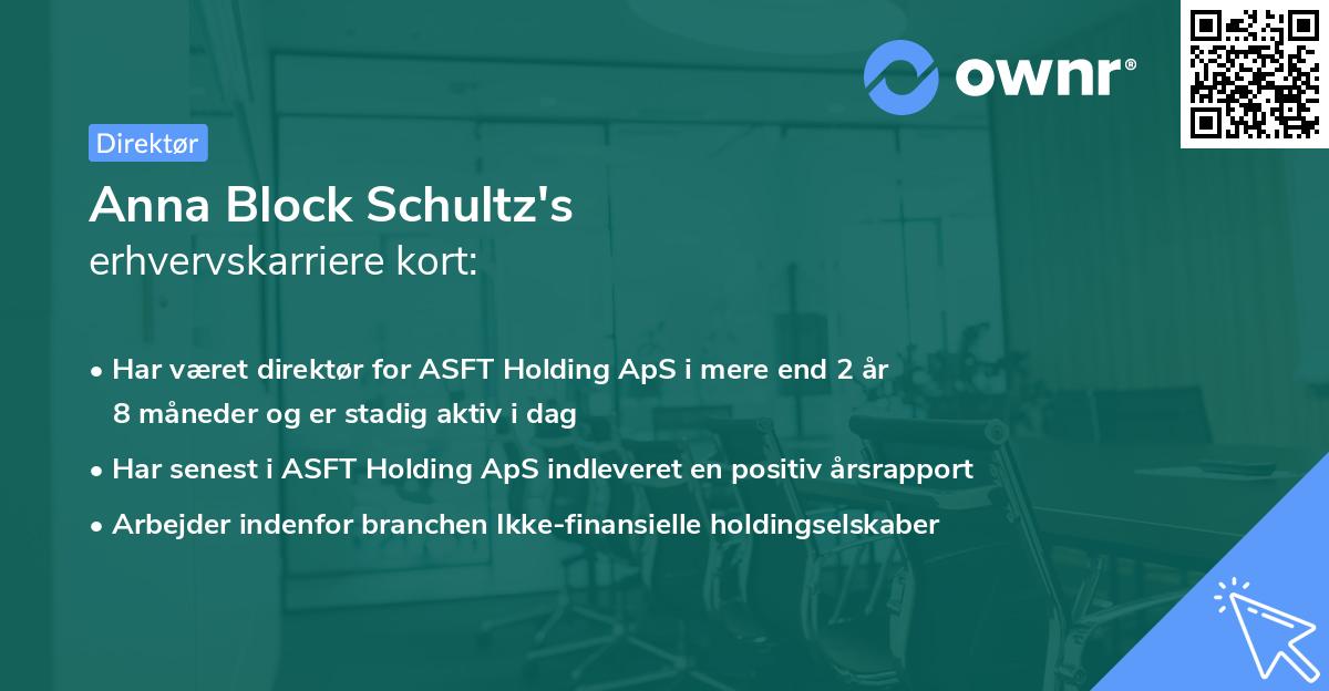 Anna Block Schultz's erhvervskarriere kort