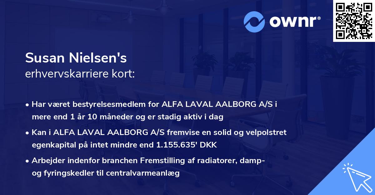 Susan Nielsen's erhvervskarriere kort