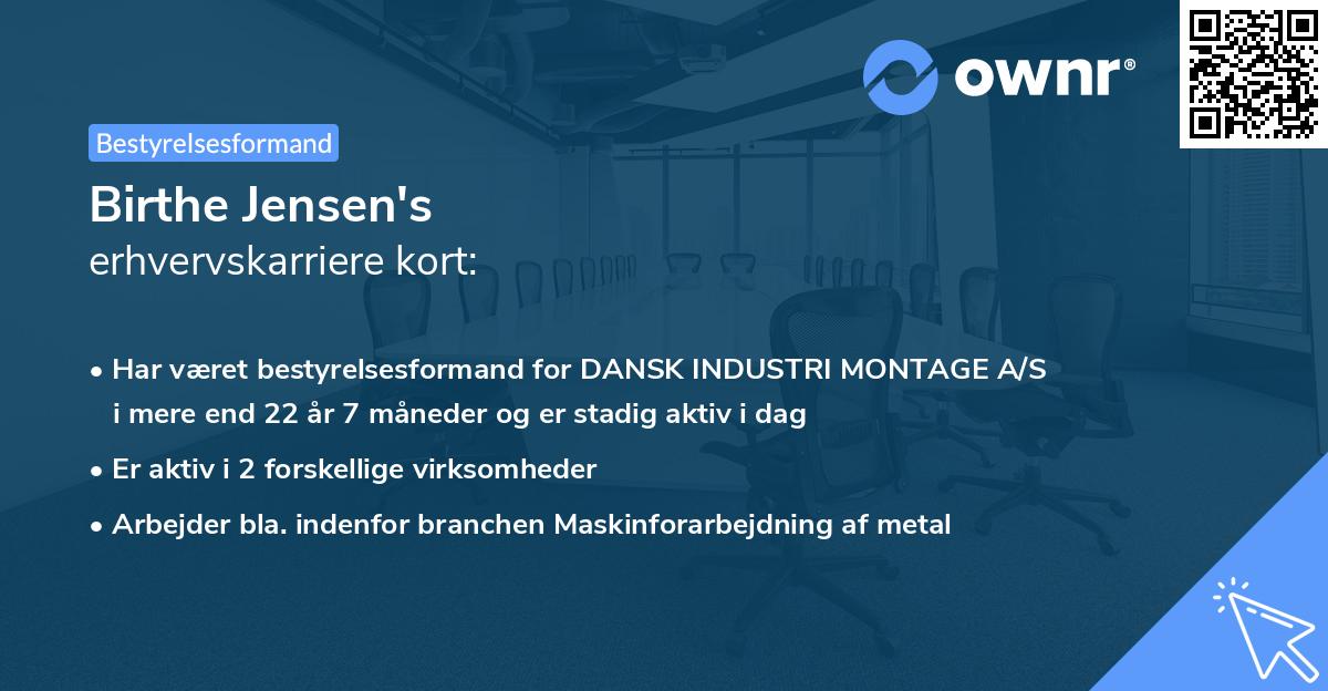 Birthe Jensen's erhvervskarriere kort