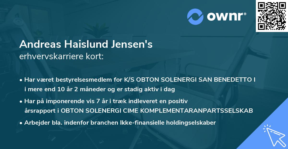 Andreas Haislund Jensen's erhvervskarriere kort