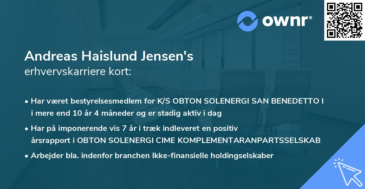 Andreas Haislund Jensen's erhvervskarriere kort