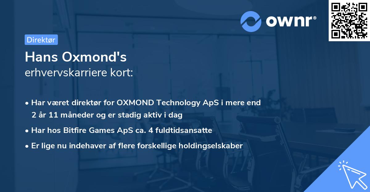 Hans Oxmond's erhvervskarriere kort