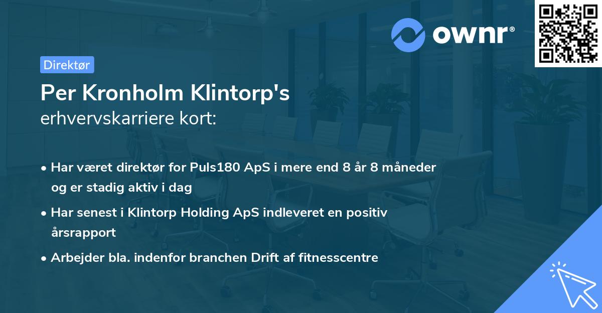 Per Kronholm Klintorp's erhvervskarriere kort