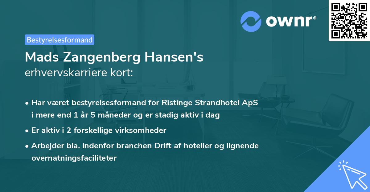 Mads Zangenberg Hansen's erhvervskarriere kort