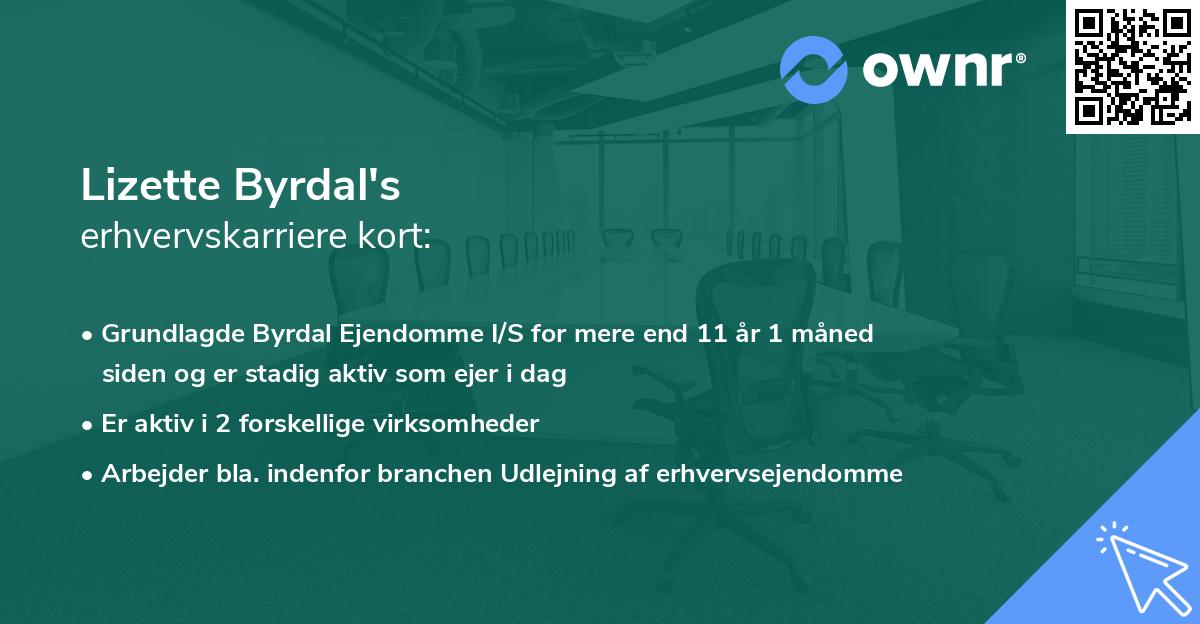 Lizette Byrdal's erhvervskarriere kort