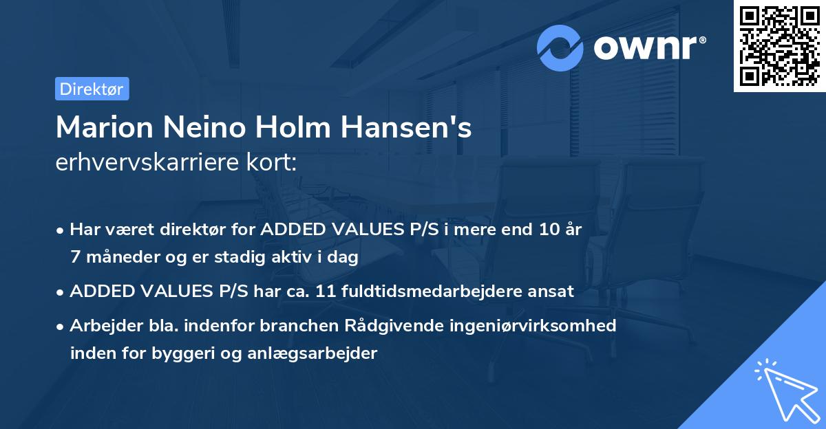 Marion Neino Holm Hansen's erhvervskarriere kort