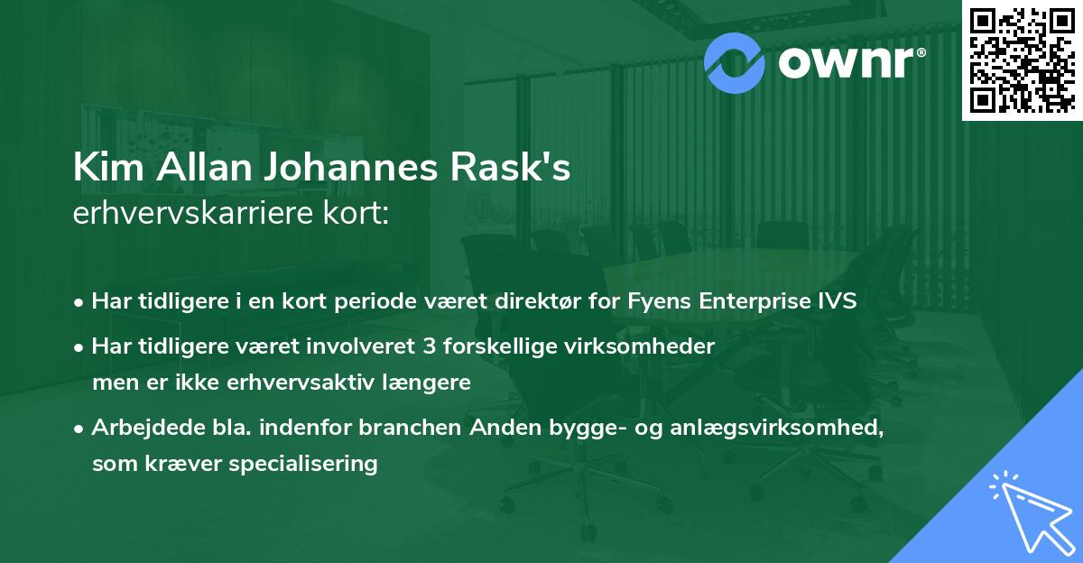 Kim Allan Johannes Rask's erhvervskarriere kort