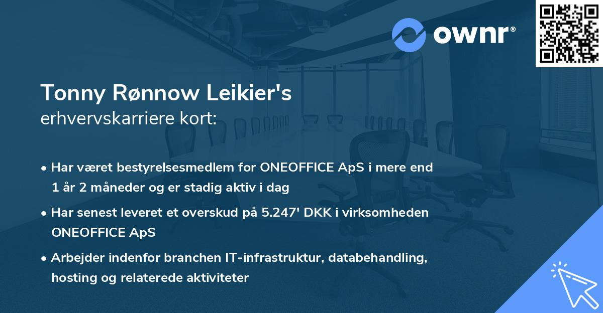Tonny Rønnow Leikier's erhvervskarriere kort