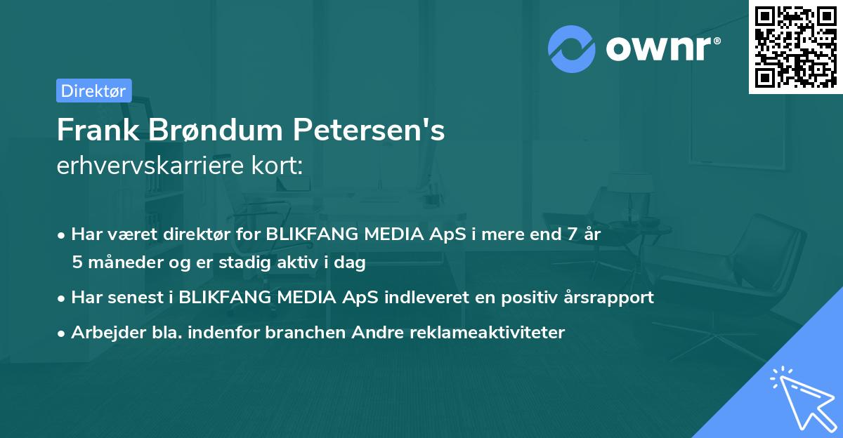 Frank Brøndum Petersen's erhvervskarriere kort