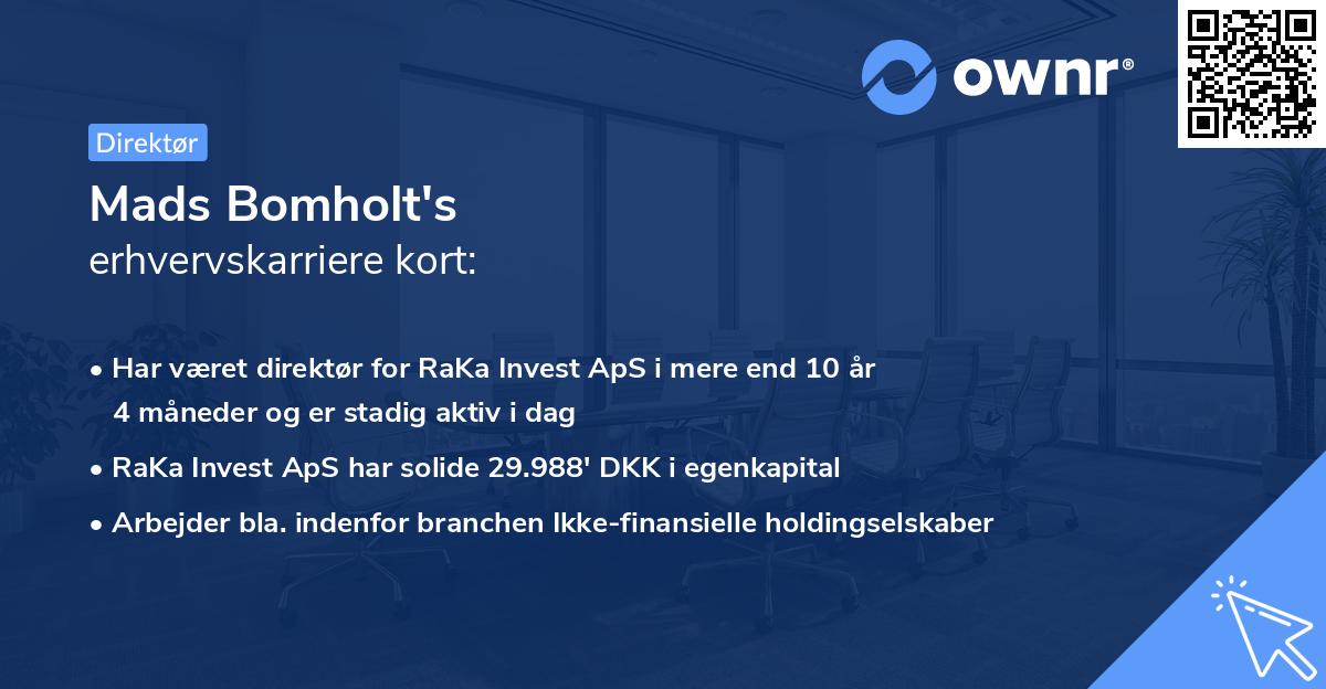 Mads Bomholt's erhvervskarriere kort