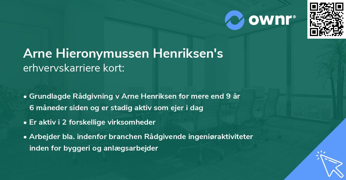 Arne Hieronymussen Henriksen's erhvervskarriere kort